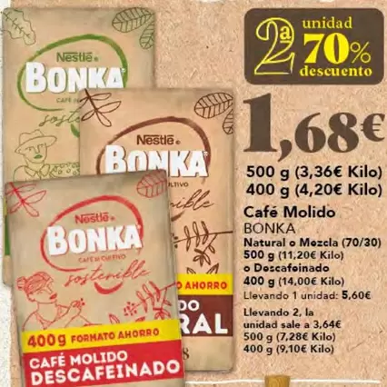 Oferta de Bonka - Cafe Molido por 1,68€ en Gadis