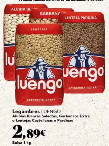 Oferta de Luengo - Legumbres Alubias Blancas Solectas, Garbanzos Extra O Lentejas Castellanas O Pardinas por 2,89€ en Gadis