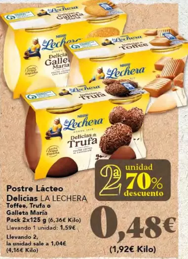 Oferta de La Lechera - Postre Lacteo Delicias por 1,59€ en Gadis