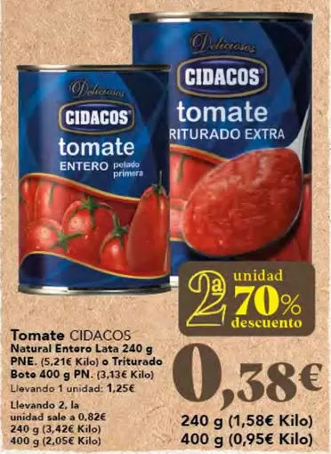 Oferta de Cidacos - Tomate por 0,38€ en Gadis