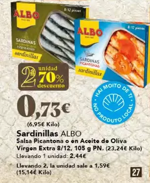 Oferta de Albo - Sardinillas por 0,73€ en Gadis