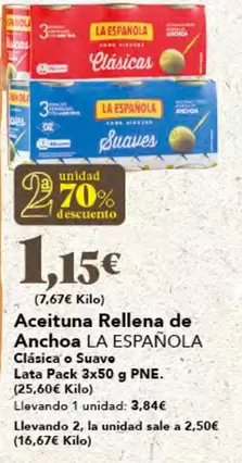 Oferta de La Española - Aceituna Rellena De Anchoa por 3,84€ en Gadis