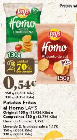 Oferta de Lay's - Patatas Fritas Al Horno por 1,79€ en Gadis