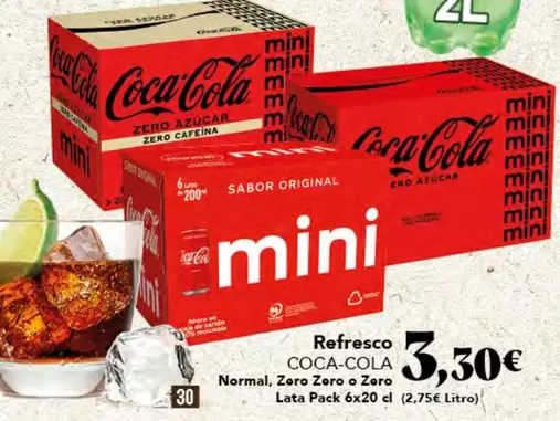 Oferta de Coca-Cola - Refresco Normal, Zero Zero O Zero por 3,3€ en Gadis