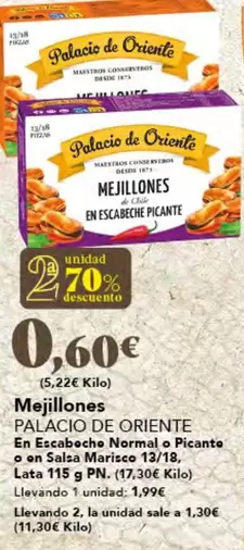 Oferta de Palacio de Oriente - Mejillones por 1,99€ en Gadis