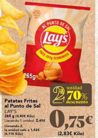 Oferta de Lay's - Patatas Fritas Al Punto De Sal por 2,49€ en Gadis