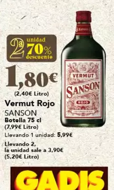 Oferta de Vermut Rojo por 5,99€ en Gadis