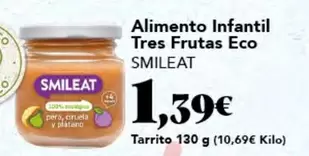 Oferta de Smileat - Alimento Infantil Tres Frutas Eco por 1,39€ en Gadis