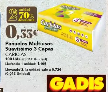 Oferta de Caricias - Pañuelos Multiusos Suavissimo 3 Capas por 0,33€ en Gadis