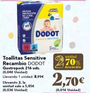 Oferta de Dodot - Toallitas Sensitive Recambio por 8,99€ en Gadis