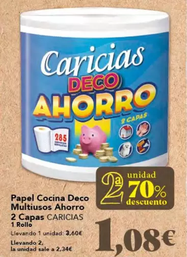 Oferta de Caricias - Papel Cocina Deco Multiusos Ahorro por 3,6€ en Gadis