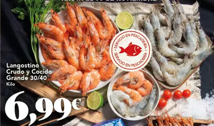 Oferta de Langostino Crudo Y Cocido Grande 30/40 por 6,99€ en Gadis