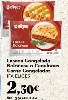 Oferta de Ifa Eliges - Lasaña Congelada Boloñesa O Canelones Carne Congelados por 2,3€ en Gadis