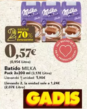 Oferta de Milka - Batido por 0,57€ en Gadis