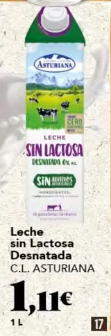 Oferta de La Asturiana - Leche Sin Lactosa Desnatada por 1,11€ en Gadis