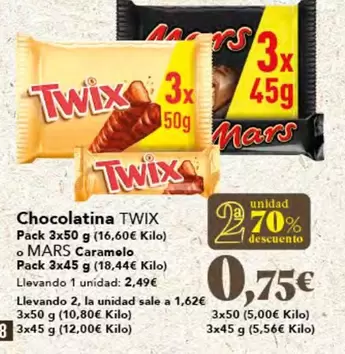 Oferta de Twix - Chocolatina por 0,75€ en Gadis