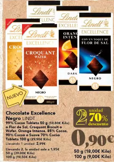 Oferta de Lindt - Chocolate Excellence Negro por 1,95€ en Gadis