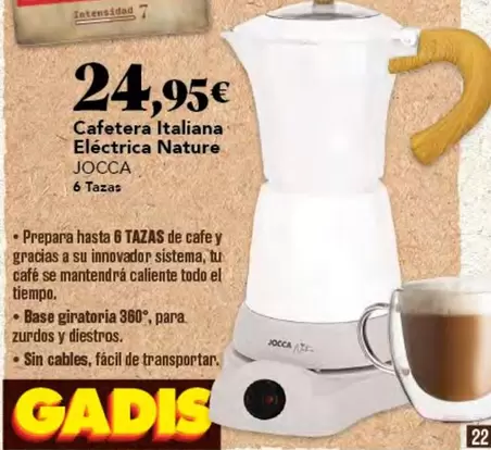 Oferta de Jocca - Cafetera Italiana Eléctrica Nature por 24,95€ en Gadis