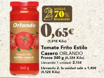 Oferta de Orlando - Tomate Frito Estilo Casero por 0,65€ en Gadis