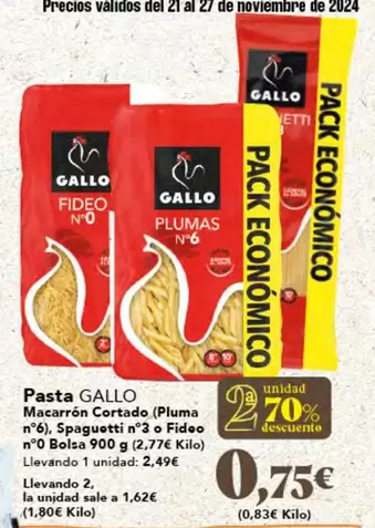 Oferta de Gallo - Pasta Macarrón Cortado por 2,49€ en Gadis