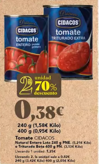 Oferta de Cidacos - Tomate por 0,38€ en Gadis