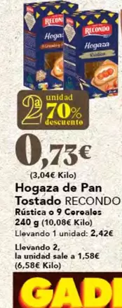 Oferta de Recondo - Hogaza De Pan Tostado por 0,73€ en Gadis