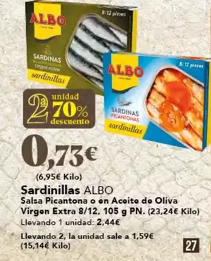 Oferta de Albo - Sardinillas por 0,73€ en Gadis