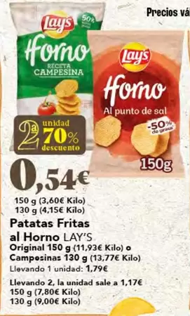 Oferta de Lay's - Patatas Fritas Al Horno por 1,79€ en Gadis