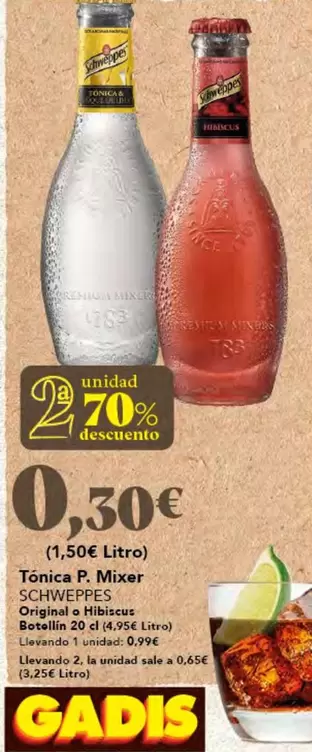 Oferta de Schweppes - Tonica P. Mixer por 0,3€ en Gadis