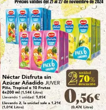 Oferta de Juver - Néctar Disfruta Sin Azúcar Añadido por 1,85€ en Gadis