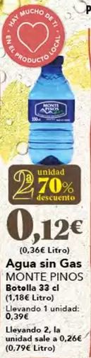 Oferta de Monte Pinos - Agua Sin Gas por 0,3€ en Gadis