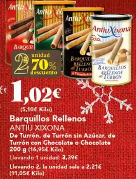 Oferta de Antiu Xixona - Barquillos Rellenos por 1,02€ en Gadis