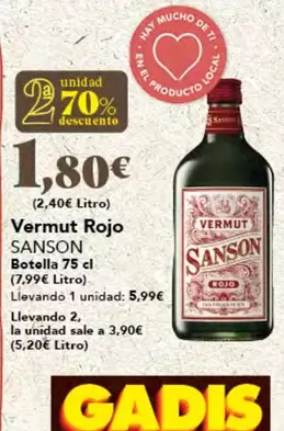 Oferta de Vermut Rojo por 1,8€ en Gadis