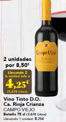 Oferta de Campo Viejo - Vino Tinto D.o.ca. Rioja Crianza por 4,25€ en Gadis