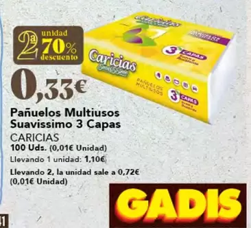 Oferta de Caricias - Pañuelos Multiusos Suavissimo 3 Capas por 0,33€ en Gadis