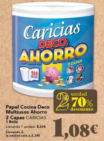 Oferta de Caricias - Papel Cocina Multiusos Ahorro 2 Capas por 3,6€ en Gadis