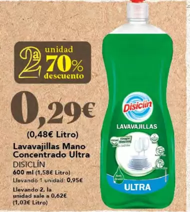 Oferta de Disiclin - Lavavajillas Mano Concentrado Ultra por 0,29€ en Gadis