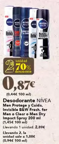 Oferta de Nivea - Desodorante por 0,87€ en Gadis