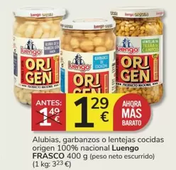 Oferta de Luengo - Alubias, Garbanzos O Lentejas Cocidas Origen 100% Nacional por 1,29€ en Consum