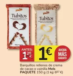 Oferta de MELS - Barquillos Rellenos De Crema De Cacao O Vainilla por 1€ en Consum