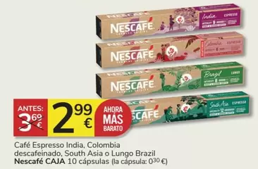 Oferta de Nescafé - Cafe Espresso India, Colombia Descafeinado, South Asia O Lungo Brazil por 2,99€ en Consum