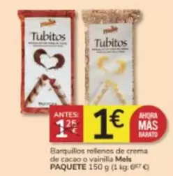 Oferta de Mas - Barquillos Rellenas De Crema De Cacao O Vainilla por 1€ en Consum