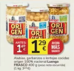 Oferta de Mas - Alubias, Garbanzos O Lentejas Cocidas Origen 100% Nacional por 1,29€ en Consum