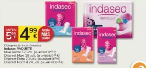 Oferta de Indasec - Compresas Incontinencia por 4,99€ en Consum