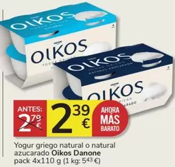 Oferta de OIKOS - Yogur Griego Natural O Natural Azucarado por 2,39€ en Consum