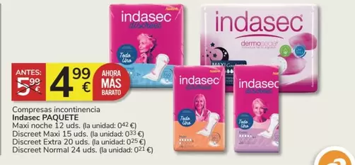 Oferta de Indasec - Compresas Incontinencia por 4,99€ en Consum