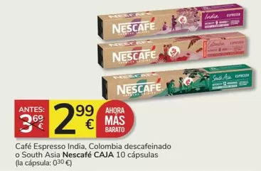 Oferta de Nestlé - Cafe Espresso India, Colombia Descafeinado O South Asia Nescafé Caja 10 Capsulas por 2,99€ en Consum