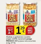 Oferta de Luengo - Alubias O Garbanzos Cocidos Origen 100% Nacional por 1,29€ en Supermercados Charter