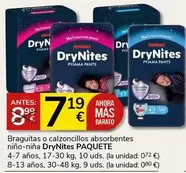 Oferta de DryNites - Braguitas O Calzoncillos Absorbentes Nino-nino Drynites Paquete por 7,19€ en Supermercados Charter