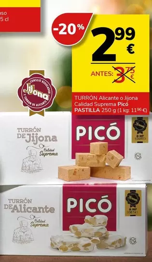 Oferta de Suprema - Turron Alicante O Jijona Calidad  Pico por 2,99€ en Supermercados Charter